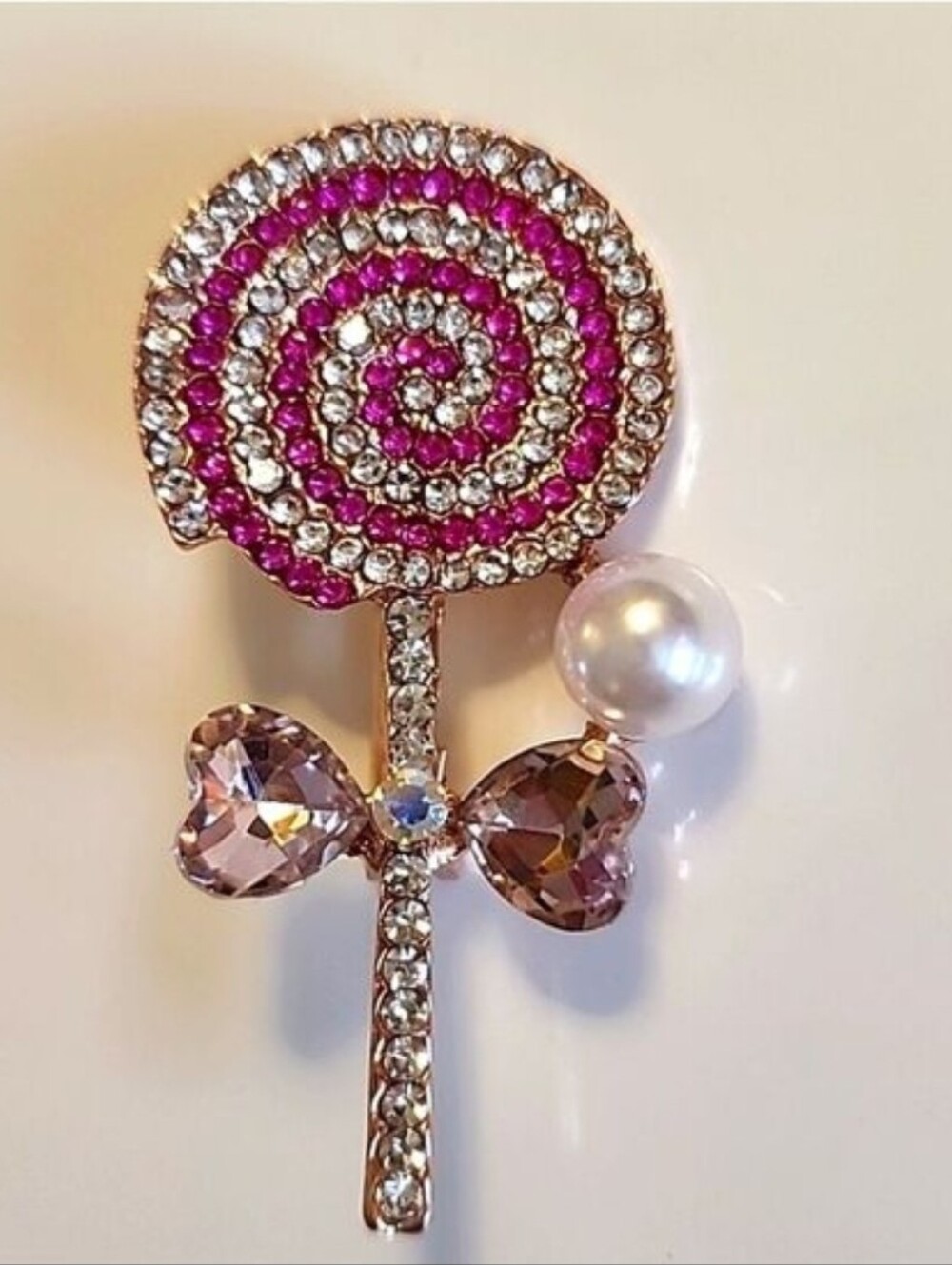 Lollipop Gem filled Brooch With Simulated Pearl